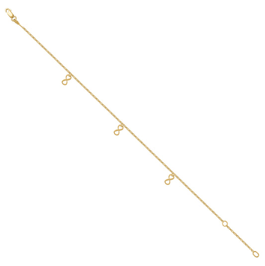 14K Yellow Gold Womens Infinity Charm Anklet