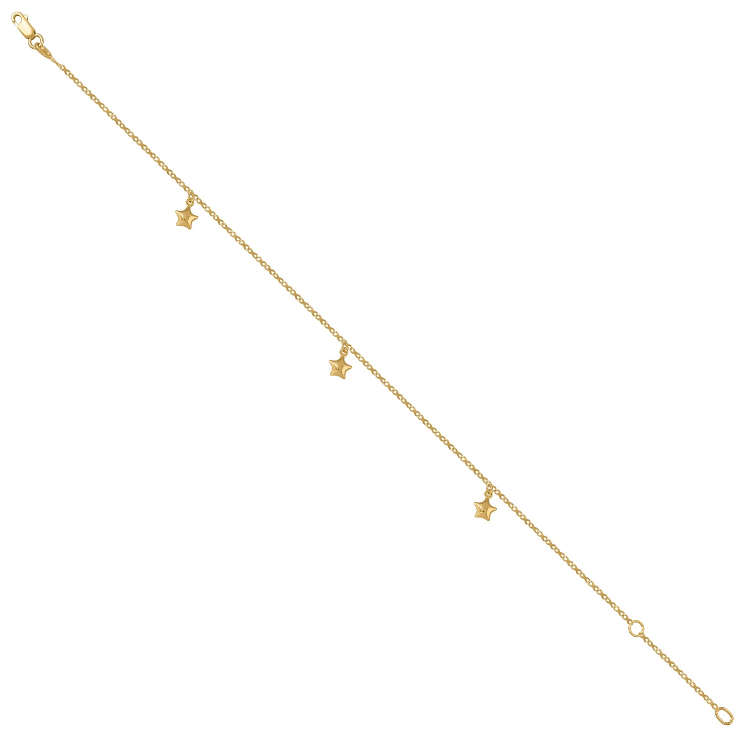 14K Yellow Gold Womens Stars Charm Anklet