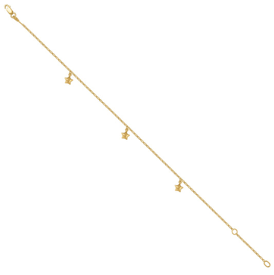 14K Yellow Gold Womens Stars Charm Anklet