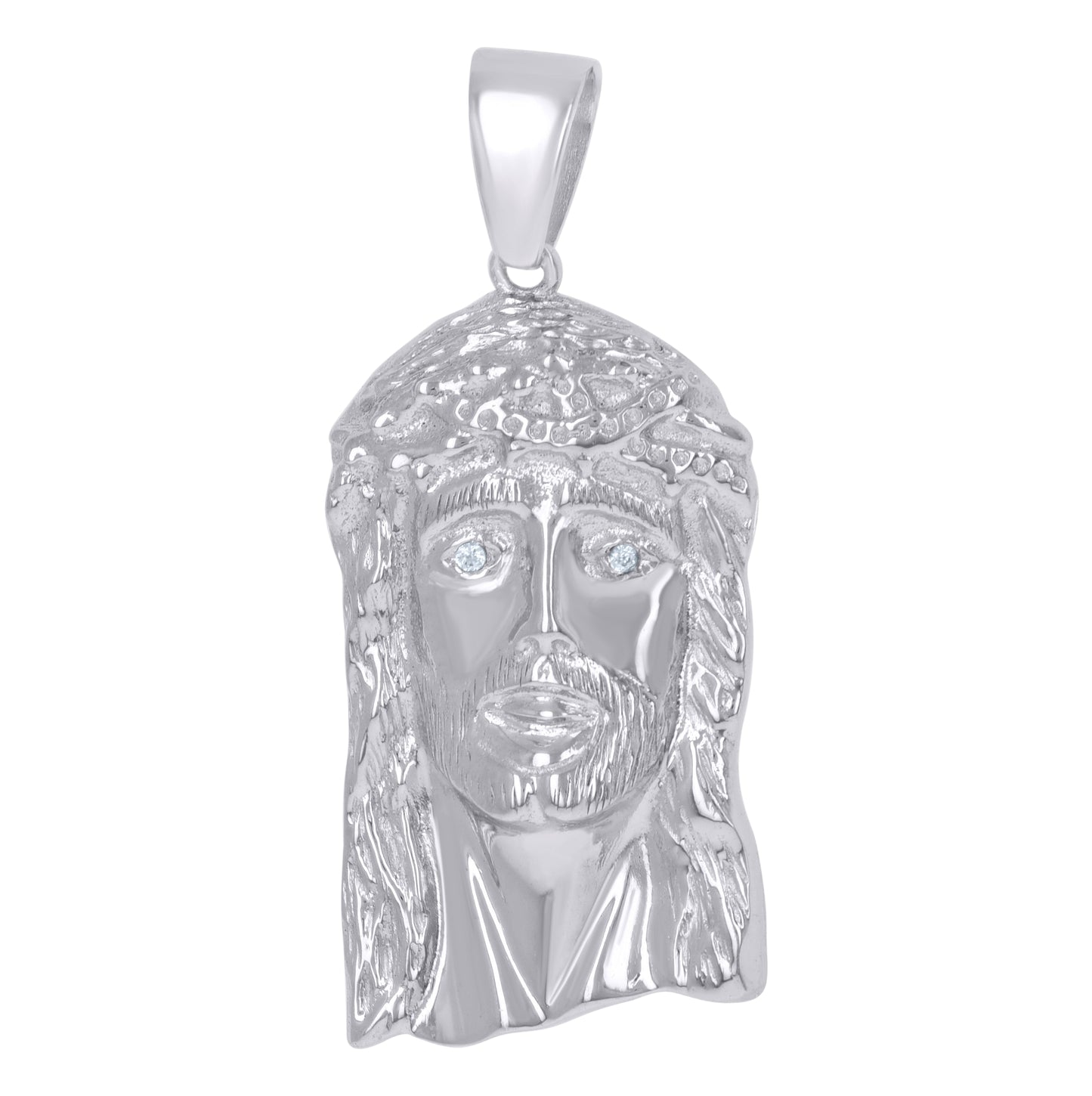 Sterling Silver Mens Cubic-Zirconia Jesus Religious Charm Pendant