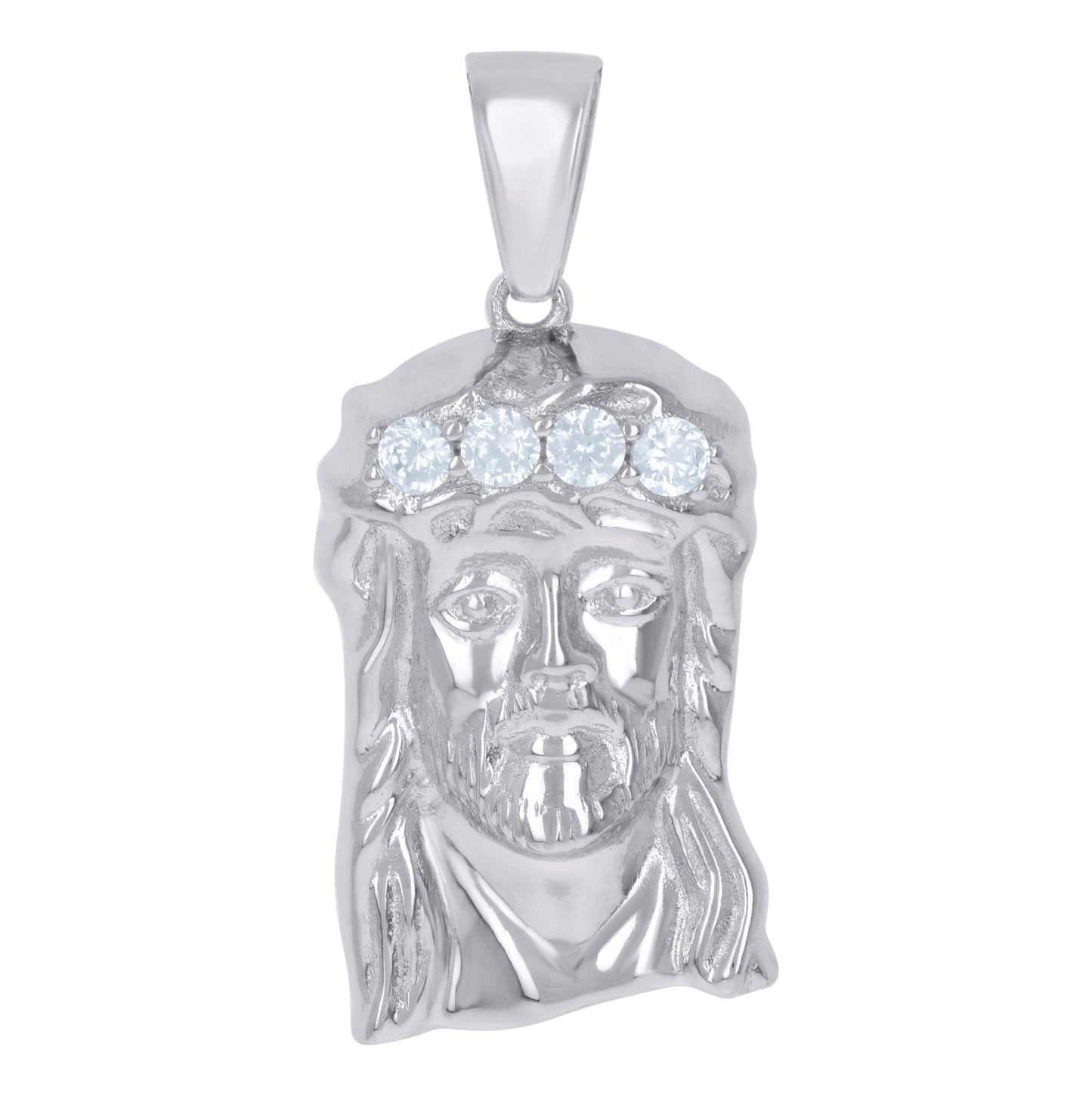 Sterling Silver Unisex Cubic-Zirconia Jesus Religious Charm Pendant