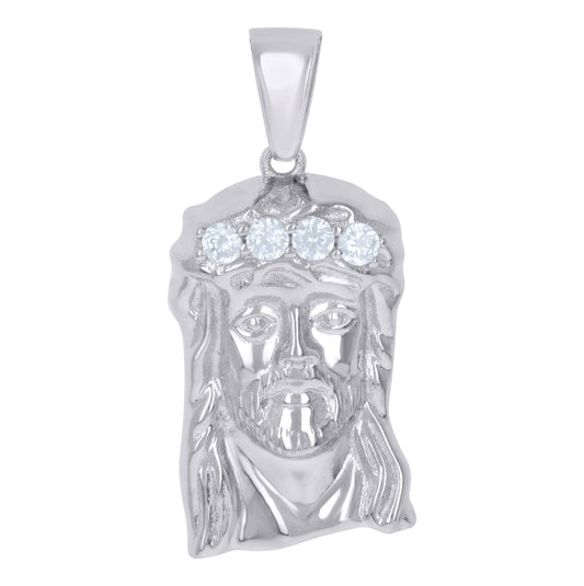 Sterling Silver Unisex Cubic-Zirconia Jesus Religious Charm Pendant