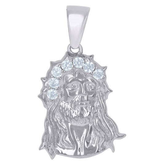 Sterling Silver Unisex Cubic-Zirconia Jesus Religious Charm Pendant