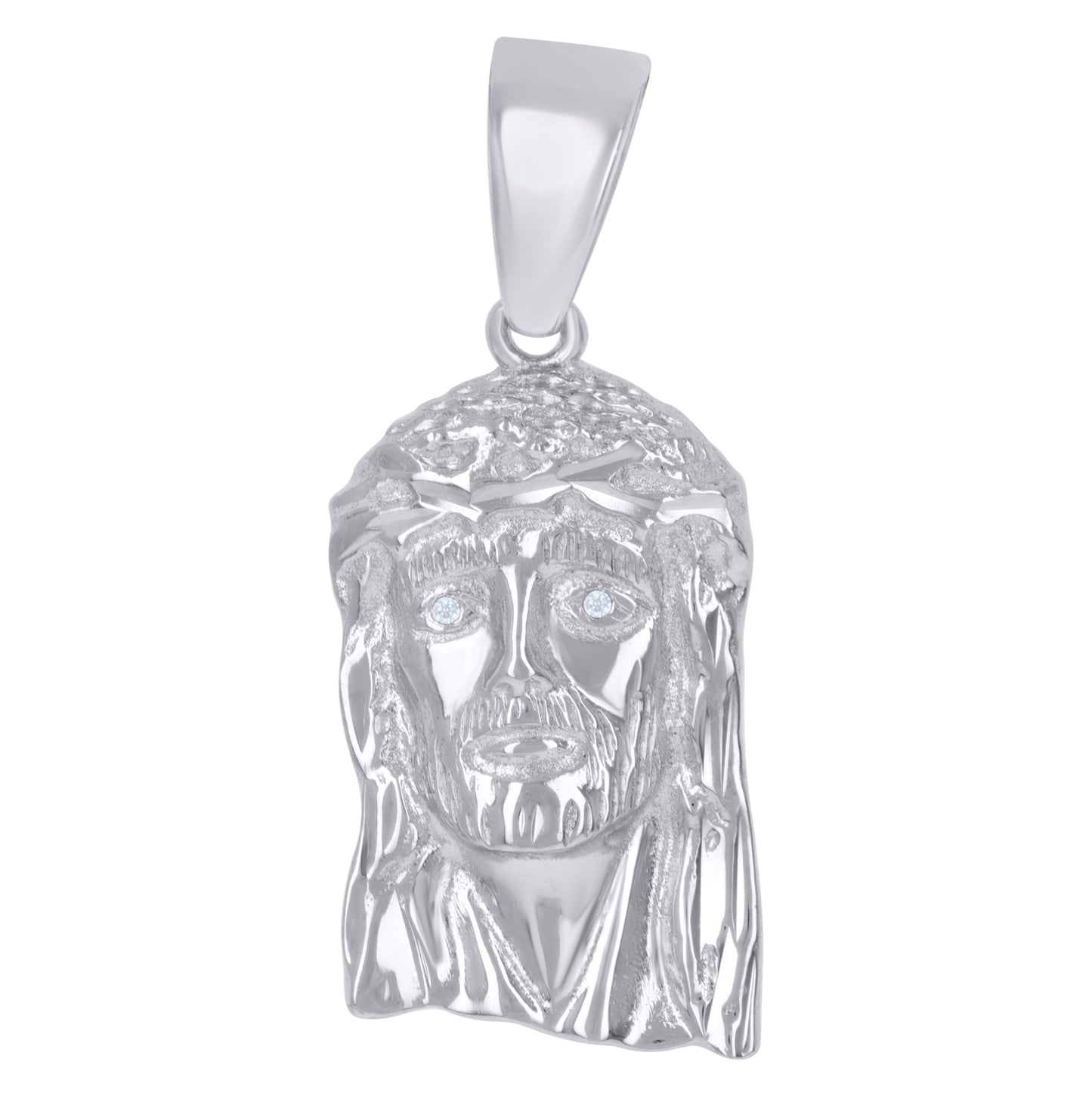 Sterling Silver Unisex Cubic-Zirconia Jesus Religious Charm Pendant
