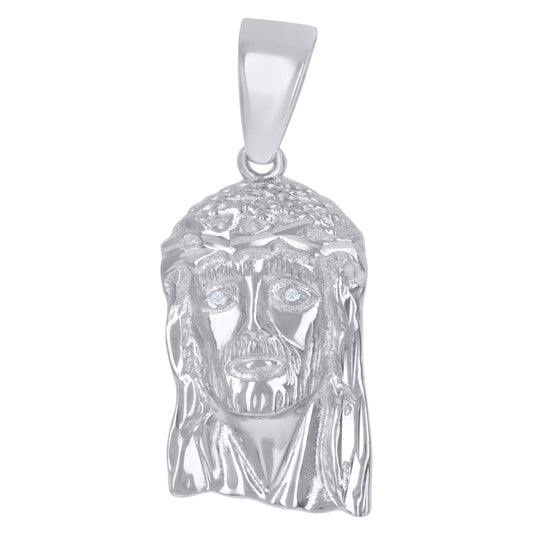 Sterling Silver Unisex Cubic-Zirconia Jesus Religious Charm Pendant