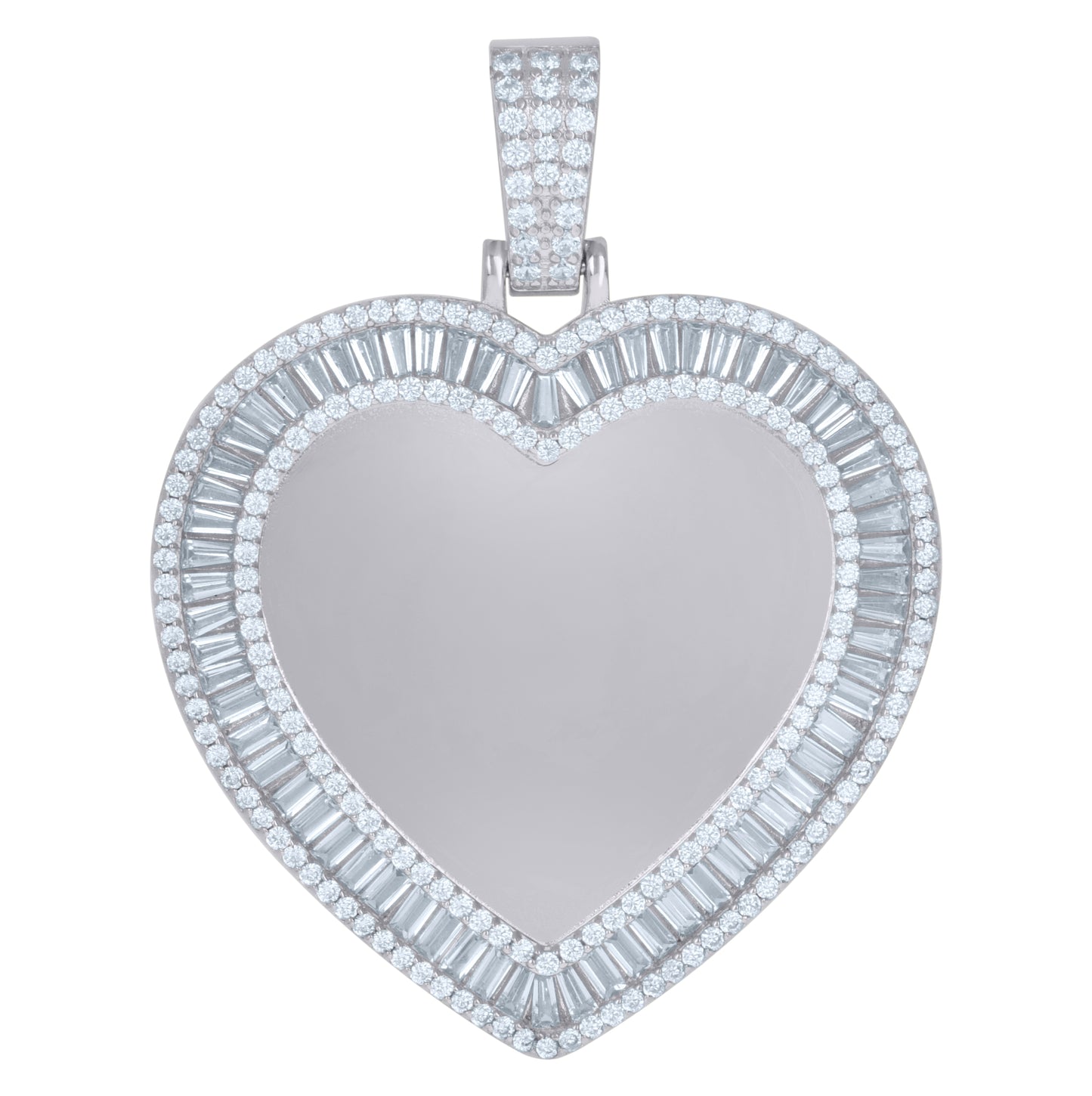 Sterling Silver Womens Round Baguette Cubic-Zirconia Heart Picture/Memory Frame Charm Pendant