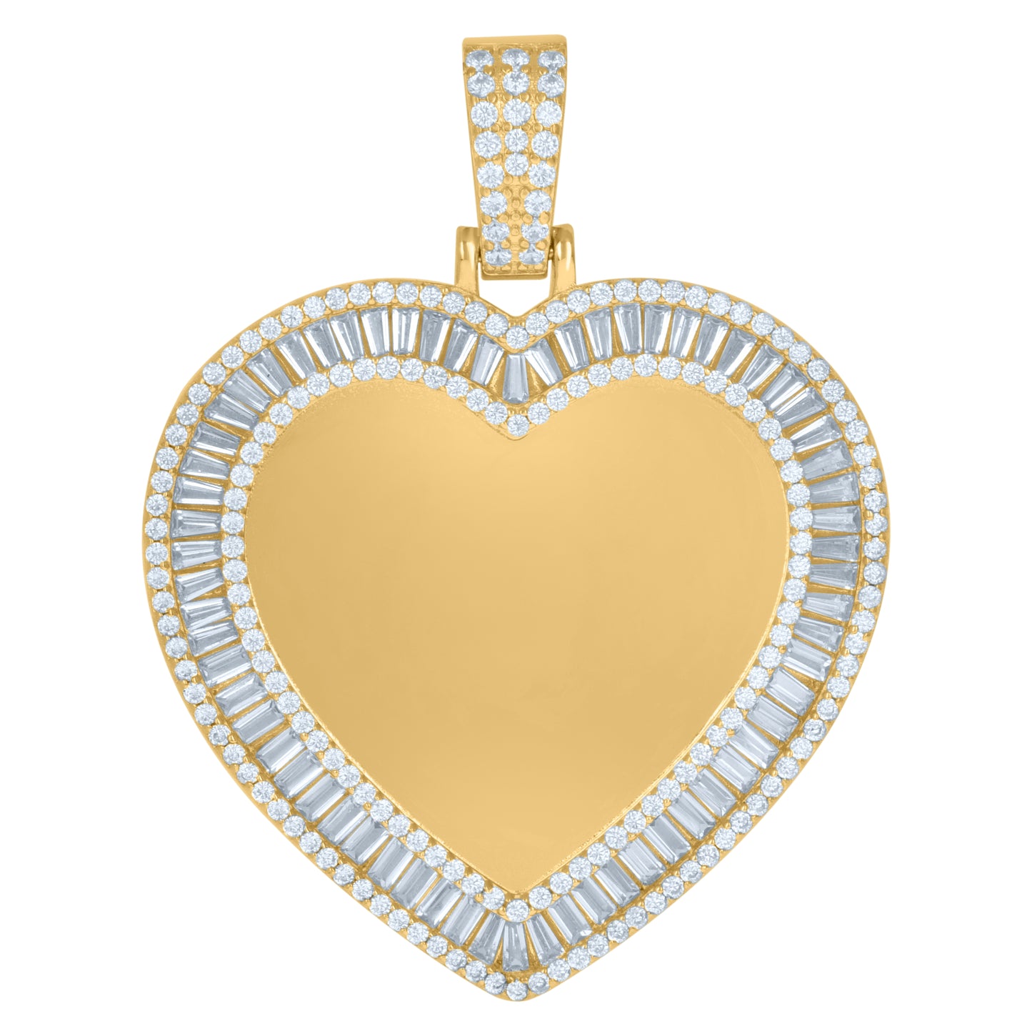 Sterling Silver Womens Round Baguette Cubic-Zirconia Heart Picture/Memory Frame Charm Pendant