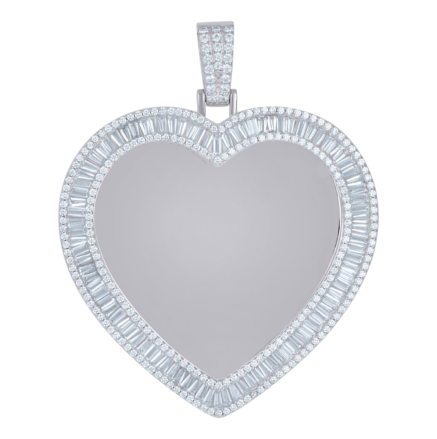 Sterling Silver Womens Round Baguette Cubic-Zirconia Heart Picture/Memory Frame Charm Pendant