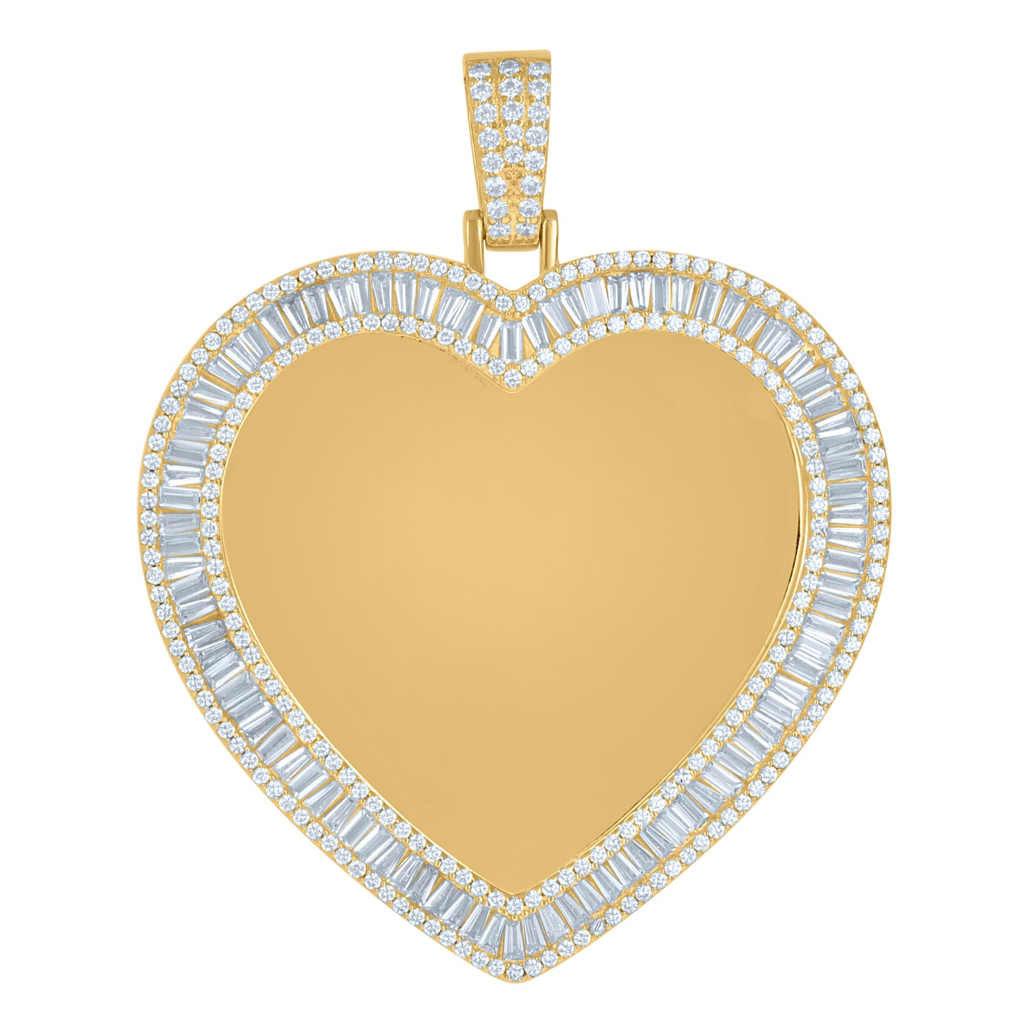 Sterling Silver Womens Round Baguette Cubic-Zirconia Heart Picture/Memory Frame Charm Pendant
