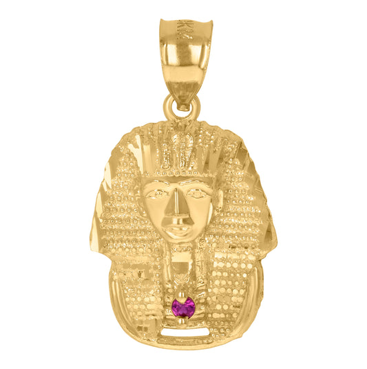 10K Yellow Gold Unisex Purple Cubic-Zirconia Pharaoh Egyptian Charm Pendant