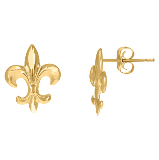 10K Yellow Gold Womens Fleur De Lis Symbol Stud Earrings