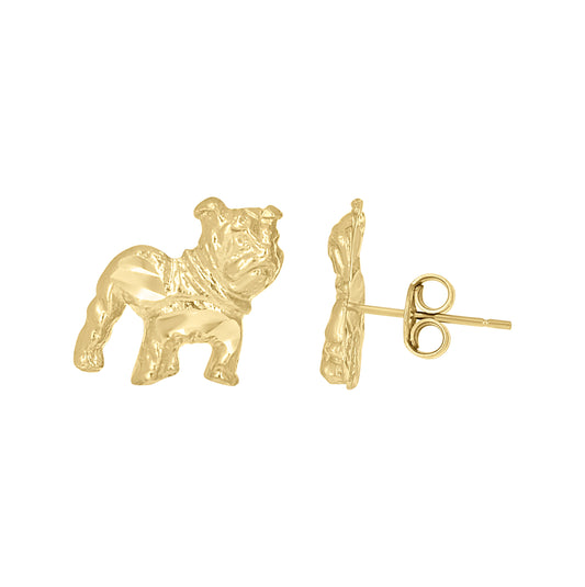 10K Yellow Gold Mens Bull Dog Wildlife/Animal Stud Earrings