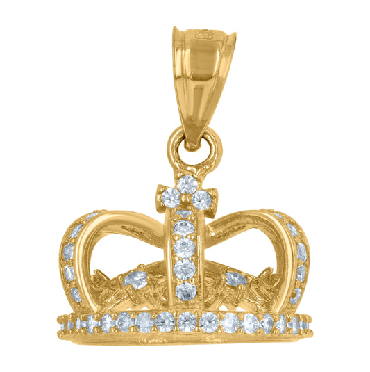 10K Yellow Gold Mens Cubic-Zirconia Crown Fashion Charm Pendant