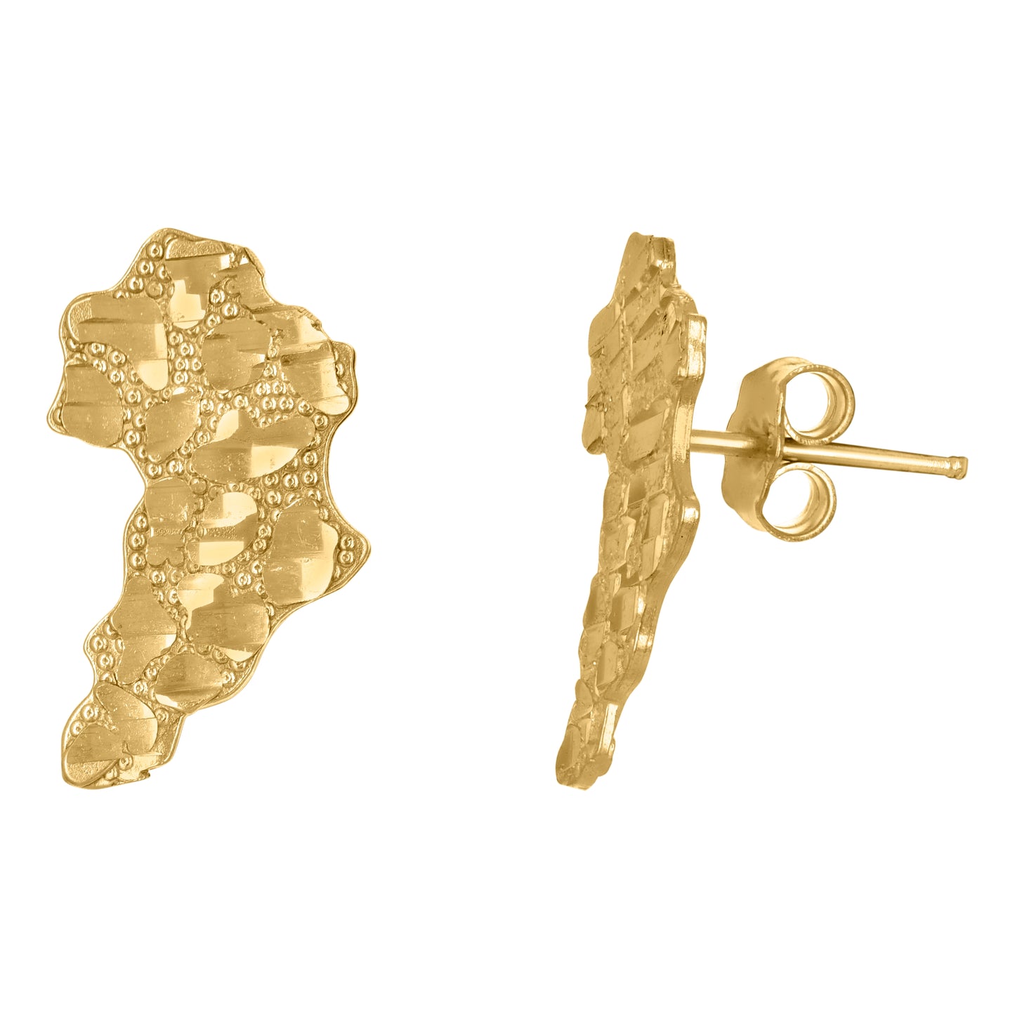 10K Yellow Gold Unisex Map Nugget Stud Earrings