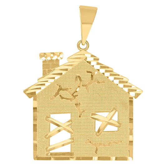 10K Yellow Gold Mens Trap House Fashion Charm Pendant