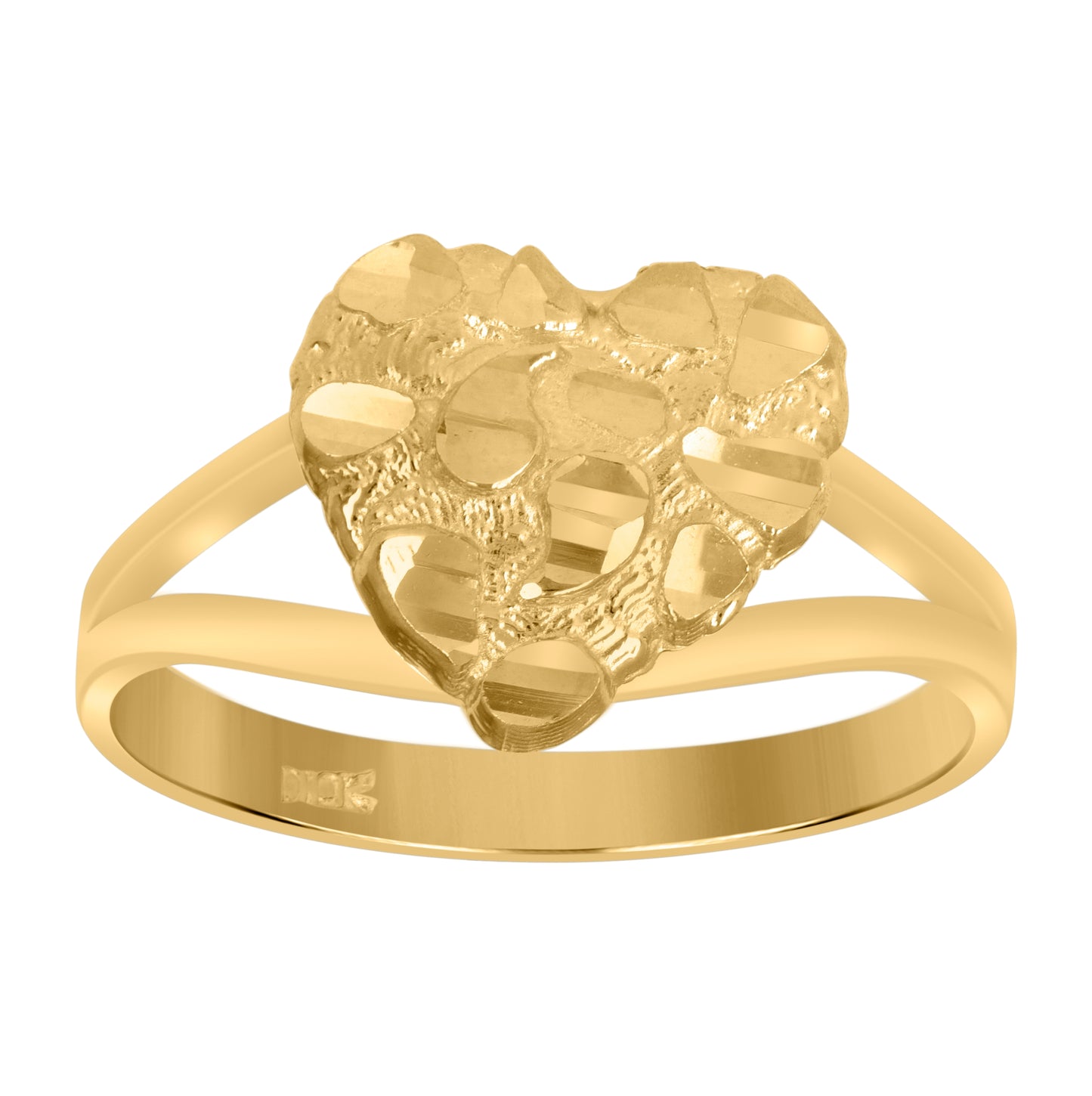 10K Yellow Gold Womens Nugget Love Hearts Ring