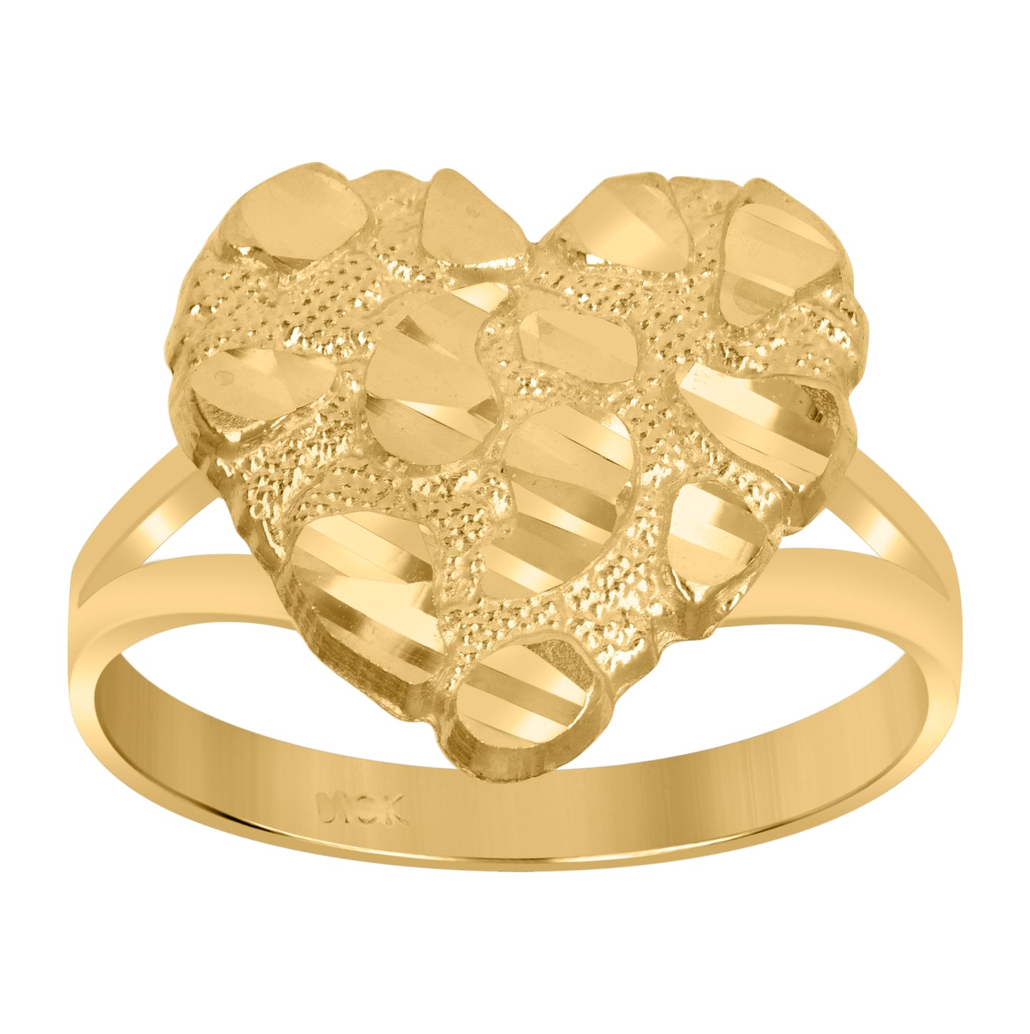10K Yellow Gold Womens Nugget Love Hearts Ring