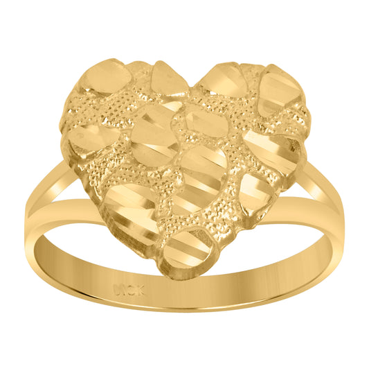 10K Yellow Gold Womens Nugget Love Hearts Ring