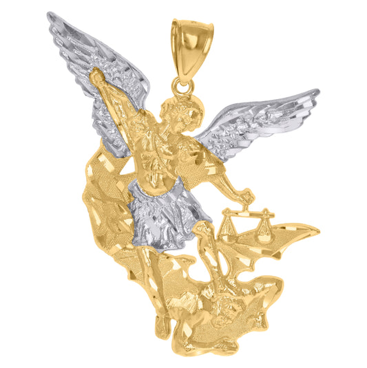 10K Two-Tone Gold Mens St. Michael Religious Charm Pendant