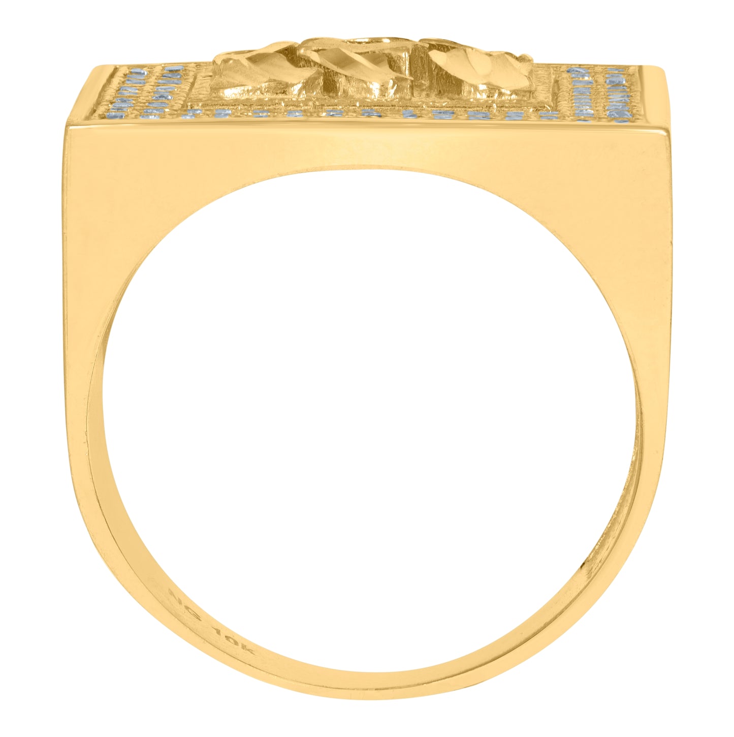 10K Yellow Gold Mens Cubic-Zirconia Square Head Nugget Fashion Ring