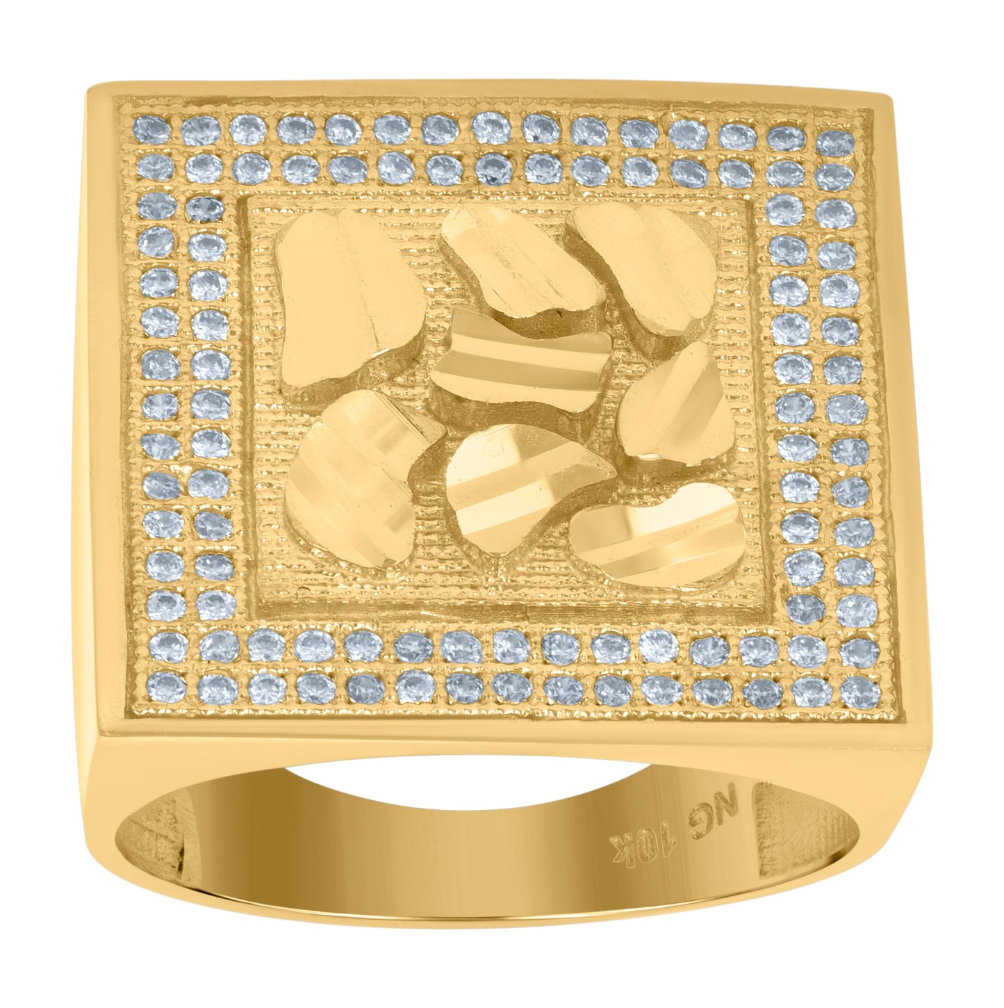 10K Yellow Gold Mens Cubic-Zirconia Square Head Nugget Fashion Ring