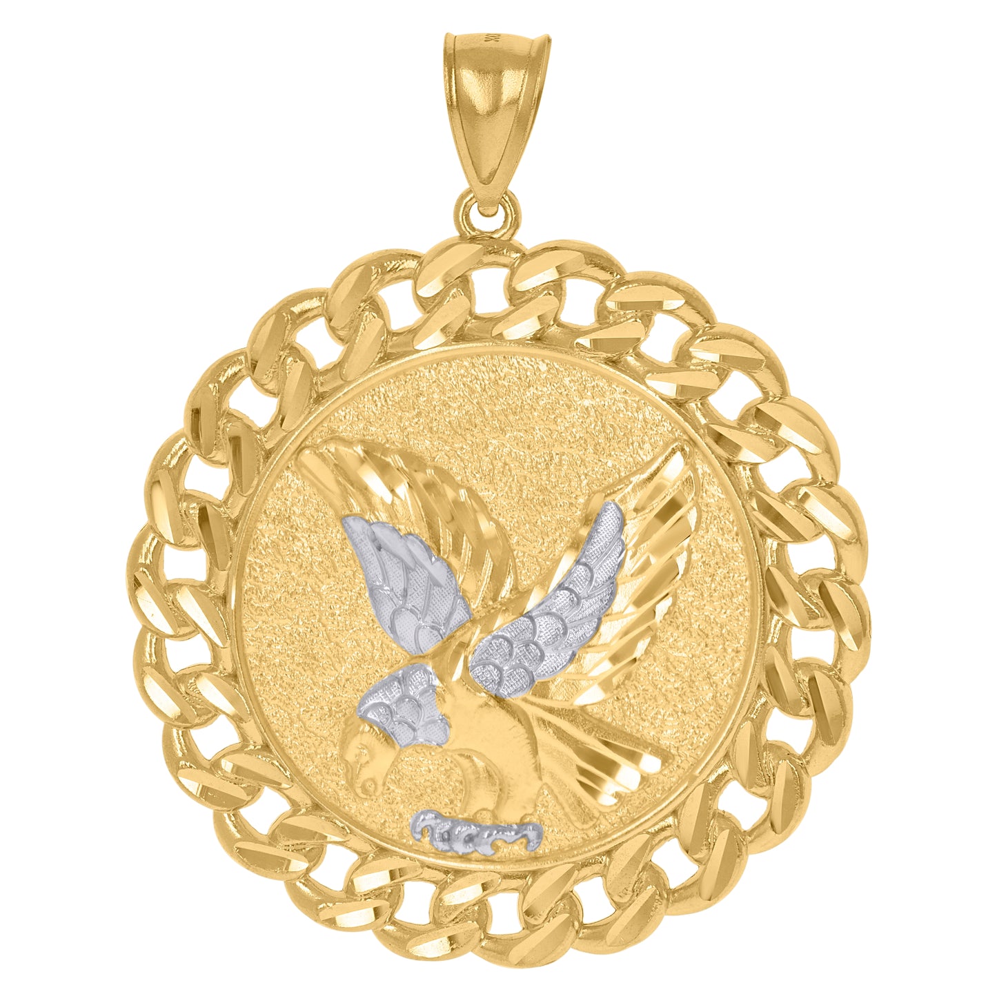 10K Two-Tone Gold Mens Bird Eagle Wildlife Medallion Patriotism Charm Pendant