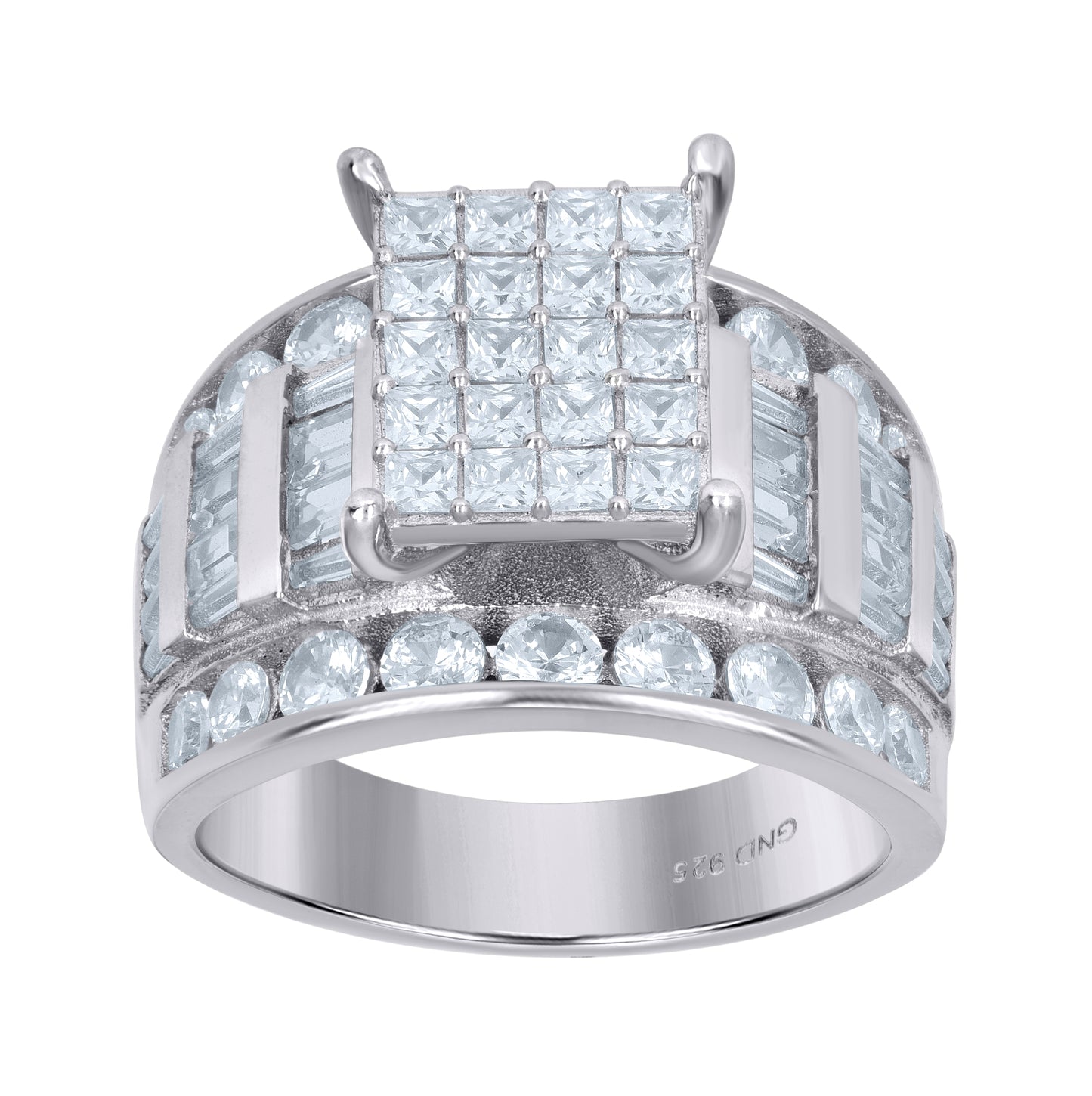 Sterling Silver Mens Cubic-Zirconia Square Head Fashion Bridal Anniversary Wedding Engagement Band Ring Sizes 6 To 10