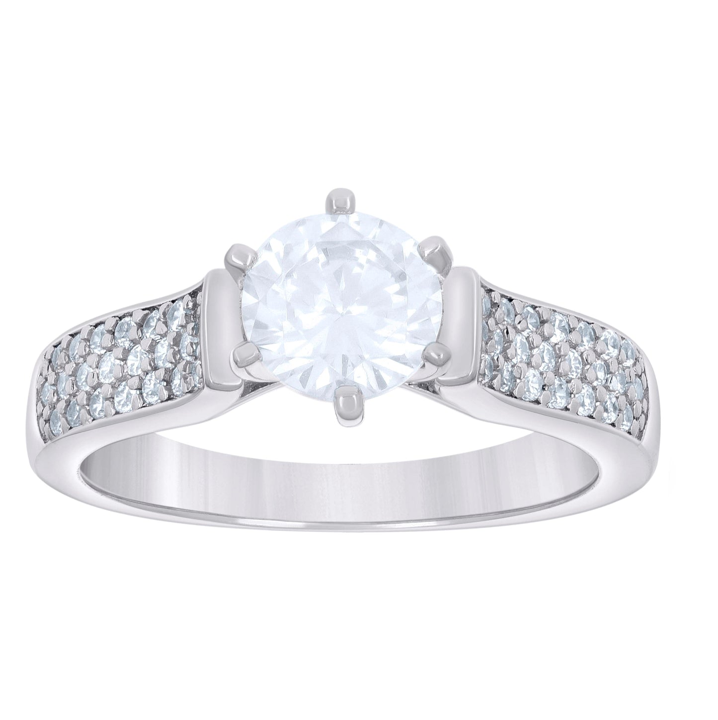 Sterling Silver Women's Cubic-Zirconia Duo Bridal Anniversary Wedding Engagement Band Ring Set
