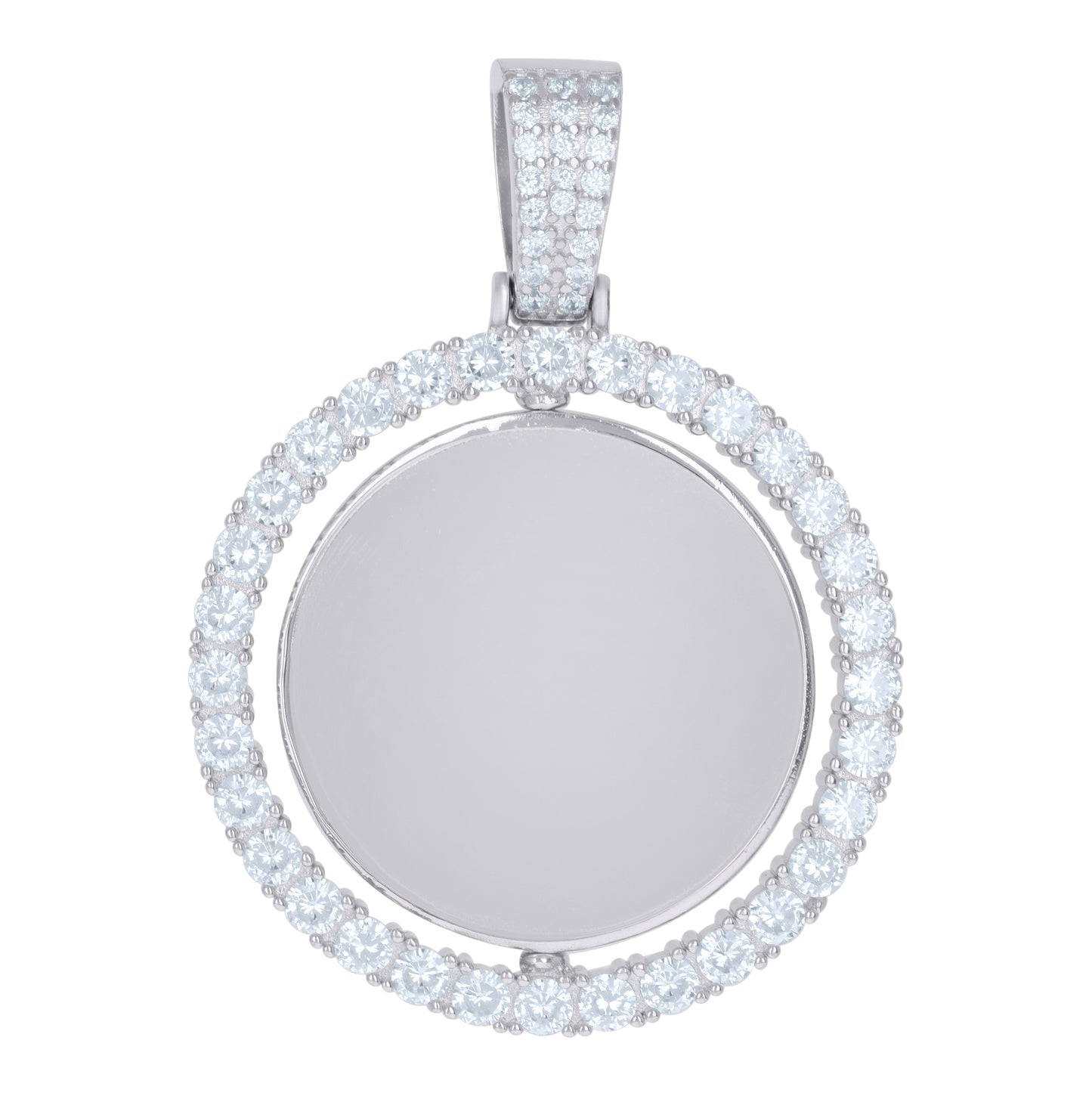 Sterling Silver Or Yellow-Tone Unisex Cubic-Zirconia Photo Frame Charm Pendant
