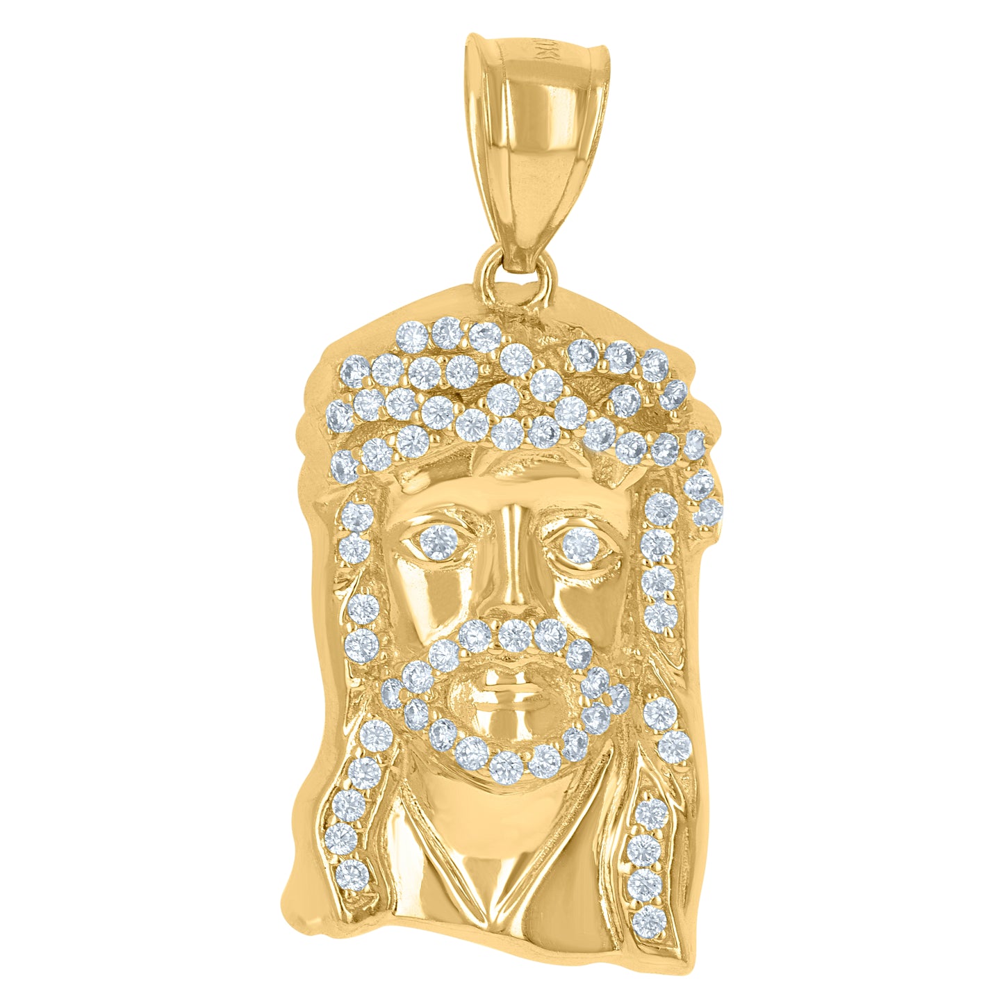 10K Yellow Gold Mens Cubic-Zirconia Jesus Religious Charm Pendant