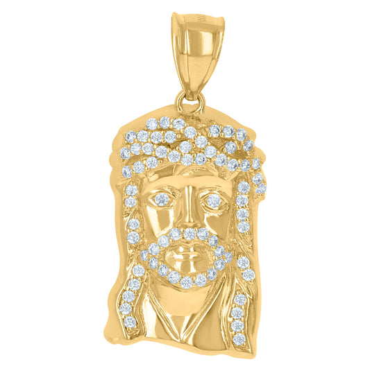 10K Yellow Gold Mens Cubic-Zirconia Jesus Religious Charm Pendant