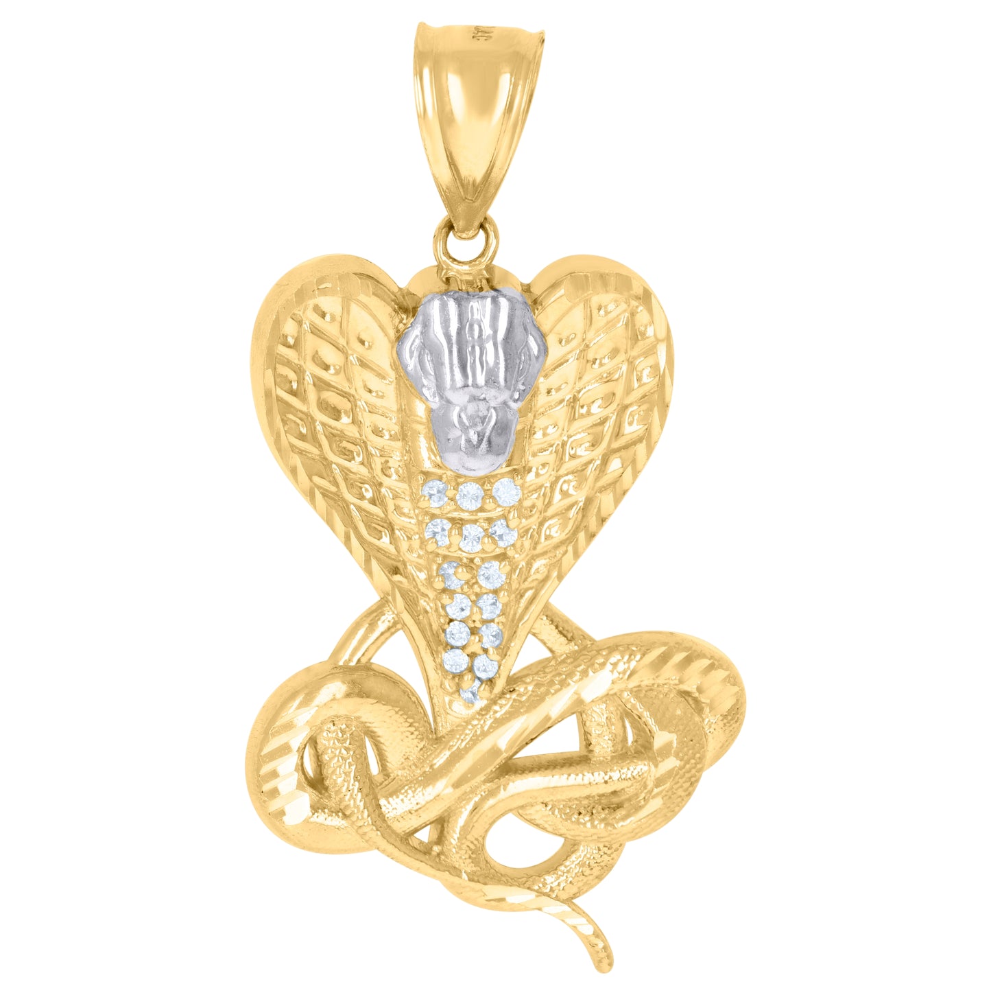 10K Two-Tone Gold Mens Cubic-Zirconia Snake Reptiles Wildlife Charm Pendant