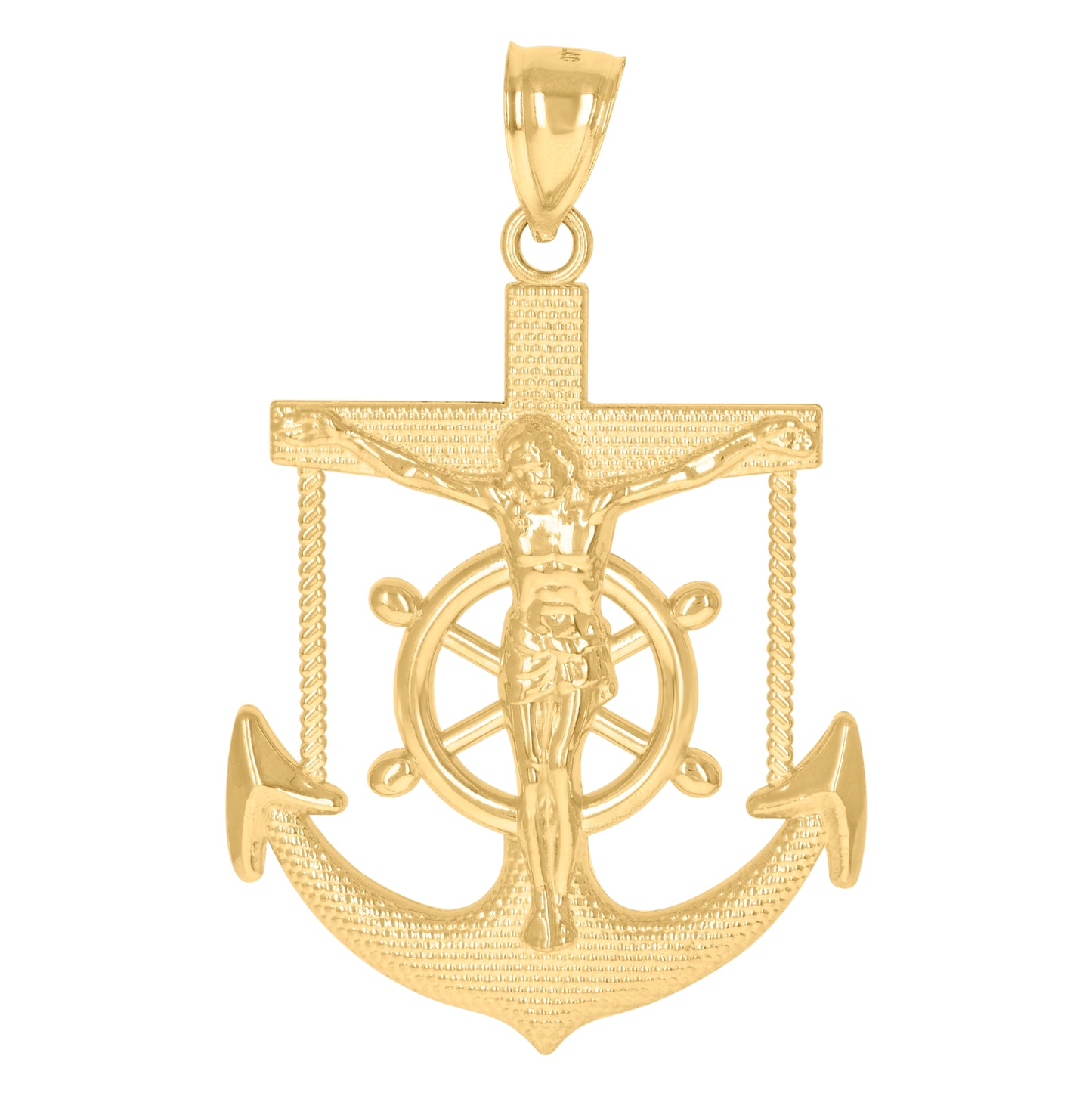 10K Yellow Gold Mens Crucifix Anchor Religious Charm Pendant