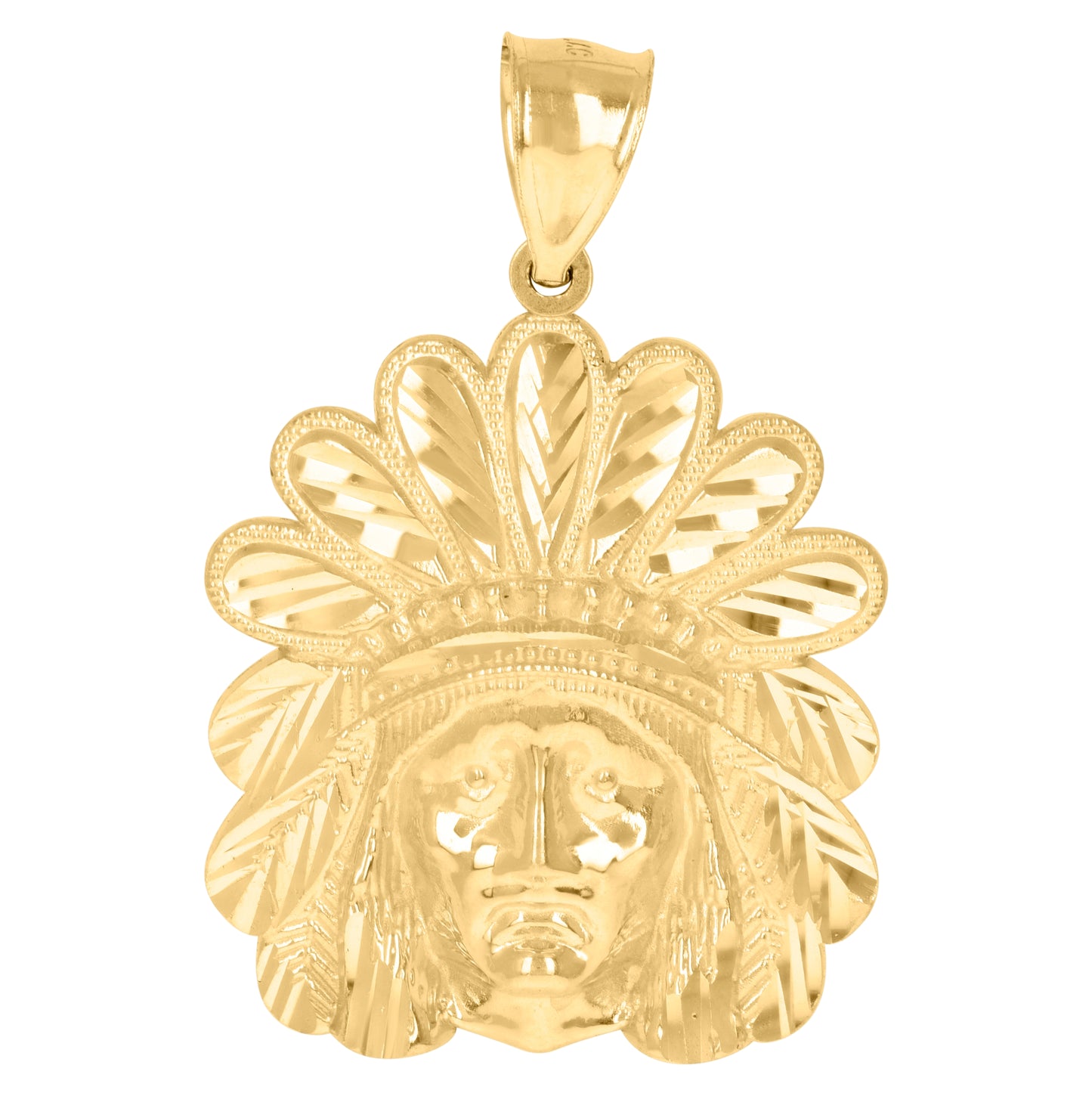 10K Yellow Gold Mens Native Indian Fashion Charm Pendant