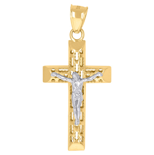 10K Two-Tone Gold Mens Crucifix Religious Charm Pendant