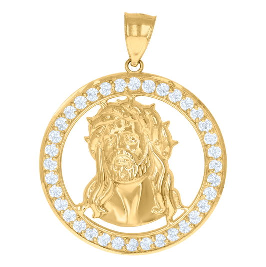 10K Yellow Gold Mens Cubic-Zirconia Medallion Jesus Religious Charm Pendant