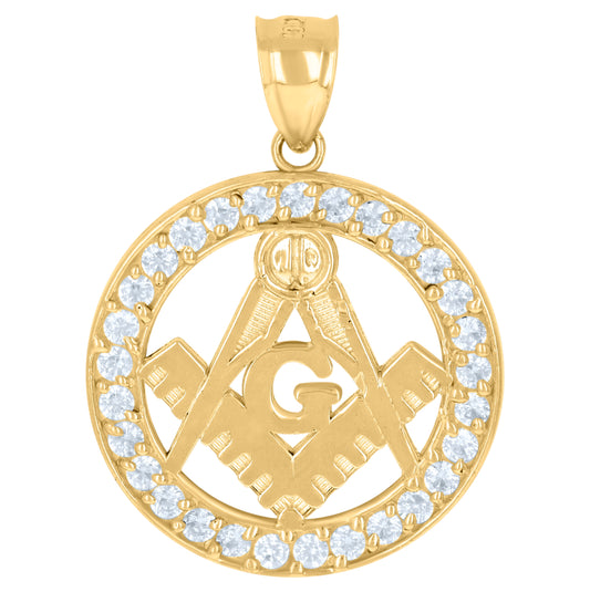 10K Yellow Gold Mens Cubic-Zirconia Masonic Symbol Religious Charm Pendant