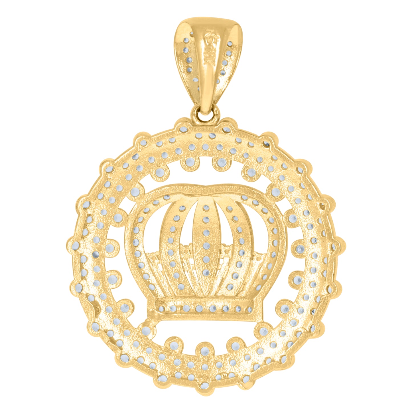 10K Yellow Gold Mens Cubic-Zirconia Crown Fashion Medallion Charm Pendant