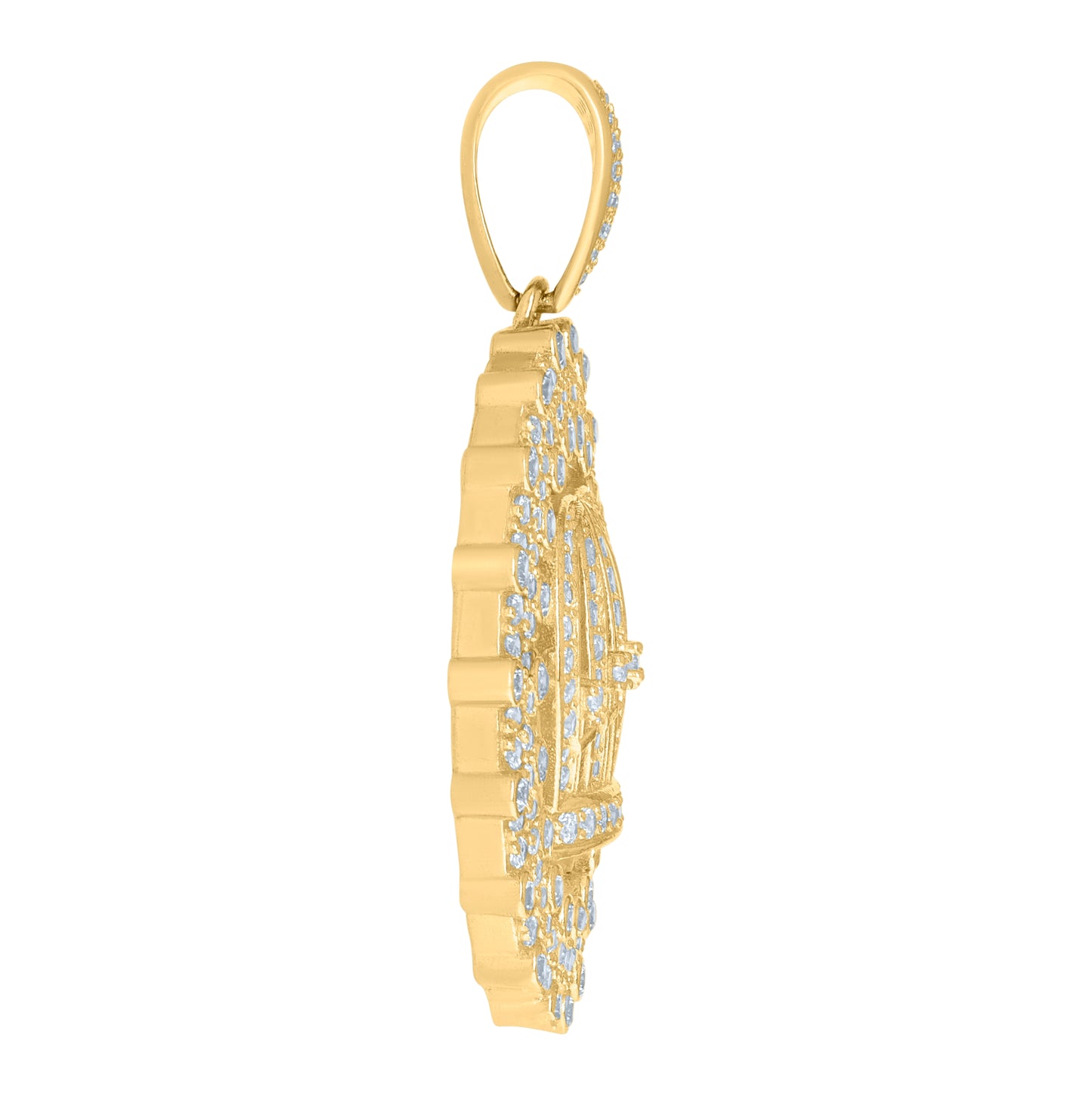 10K Yellow Gold Mens Cubic-Zirconia Crown Fashion Medallion Charm Pendant