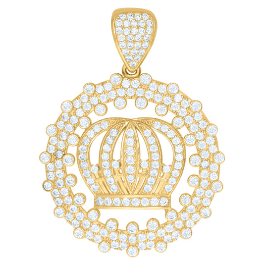 10K Yellow Gold Mens Cubic-Zirconia Crown Fashion Medallion Charm Pendant