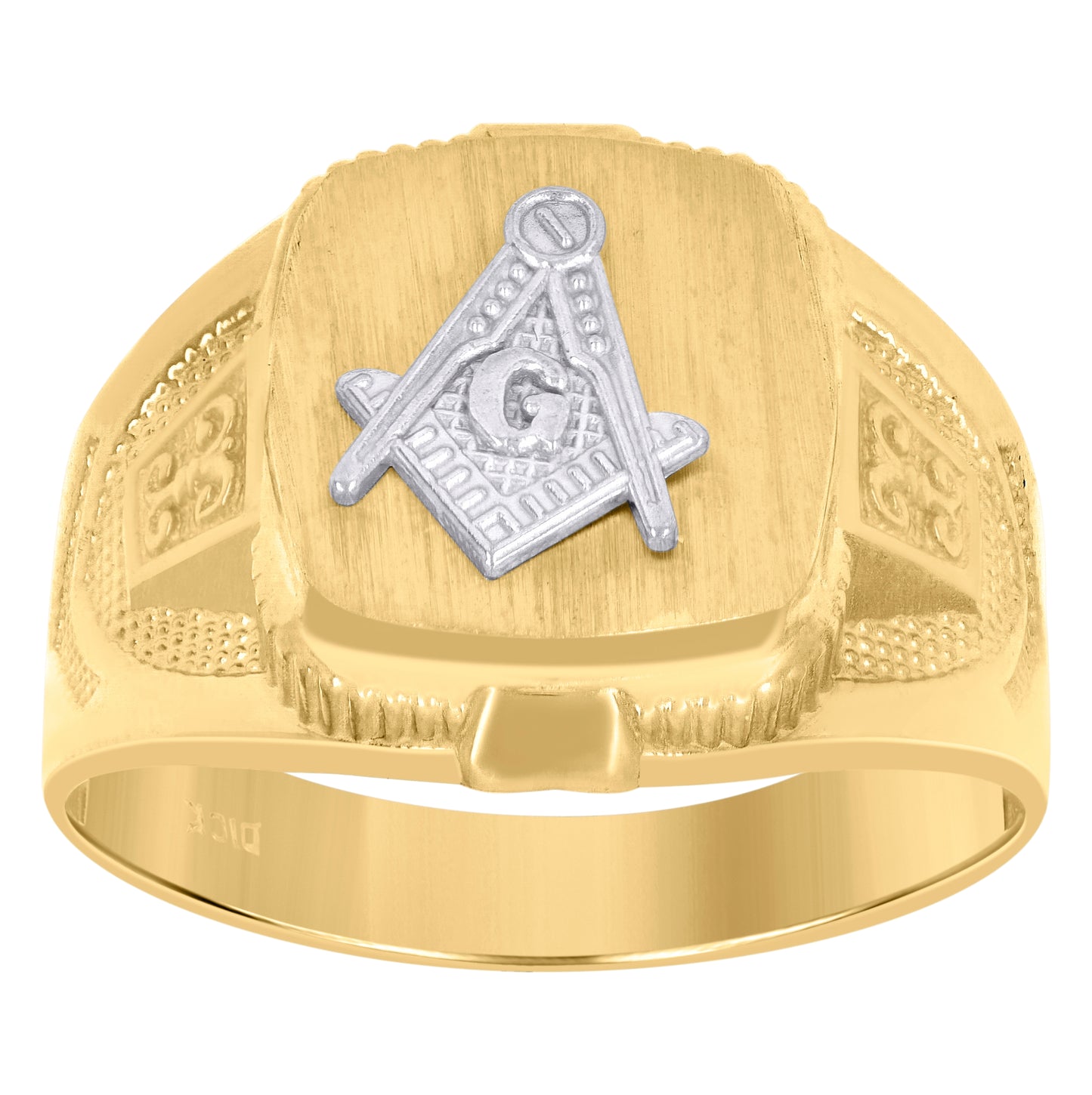 10K Two-Tone Gold Mens Masonic Signet Ring