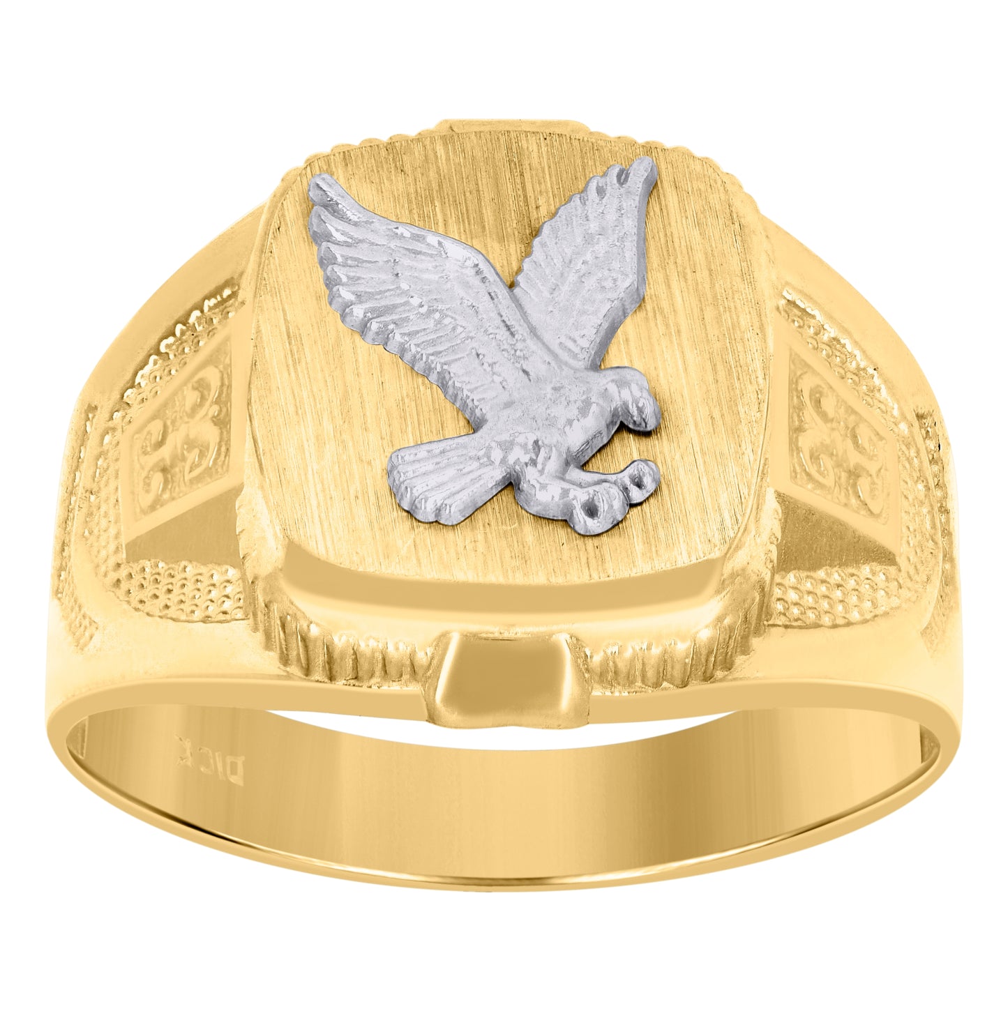 10K Two-Tone Gold Mens Eagle Signet Ring