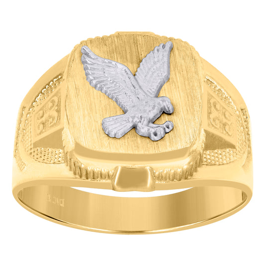 10K Two-Tone Gold Mens Eagle Signet Ring