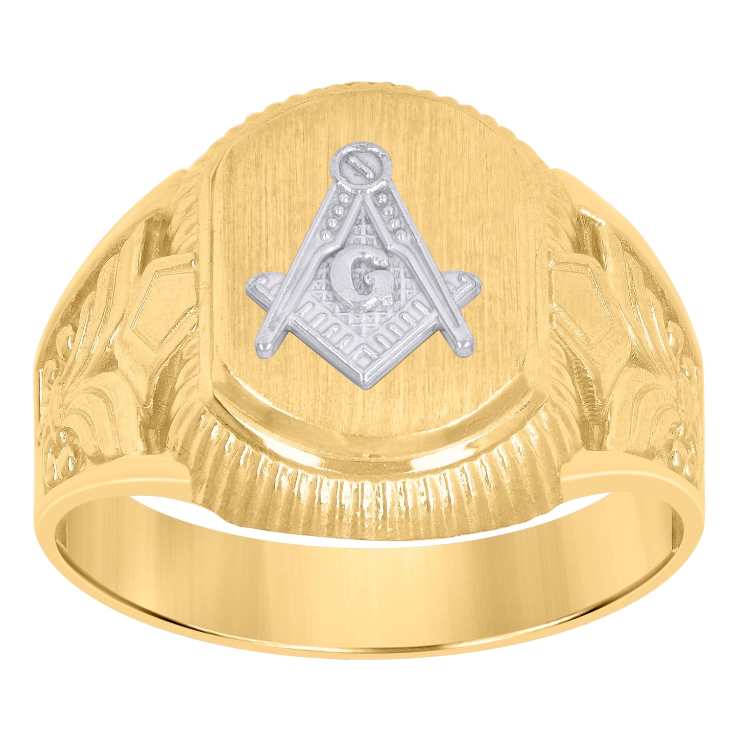 10K Two-Tone Gold Mens Masonic Signet Ring