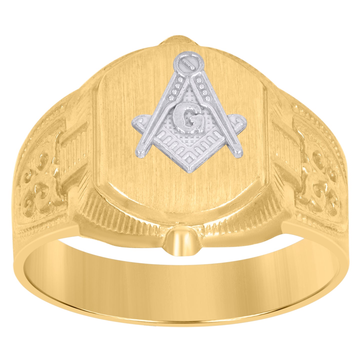 10K Two-Tone Gold Mens Masonic Signet Ring