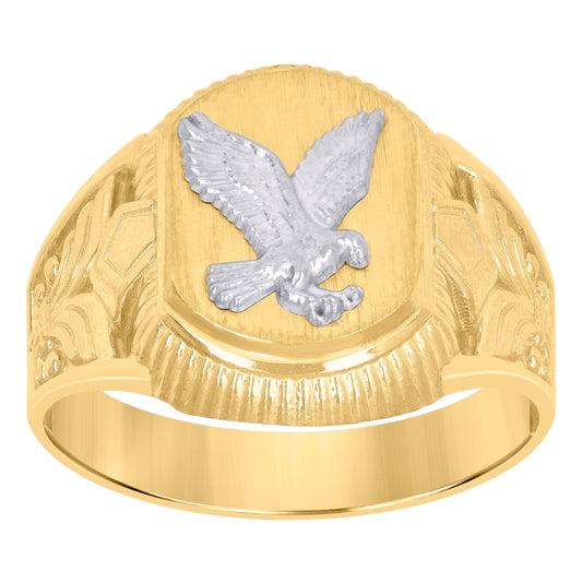 10K Two-Tone Gold Mens Eagle Signet Ring