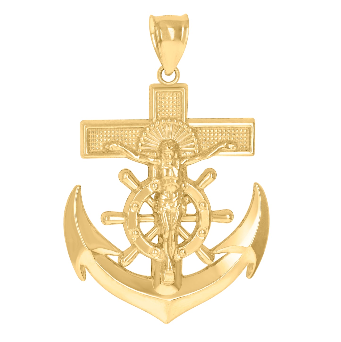 10K Yellow Gold Mens Crucifix Anchor Religious Charm Pendant