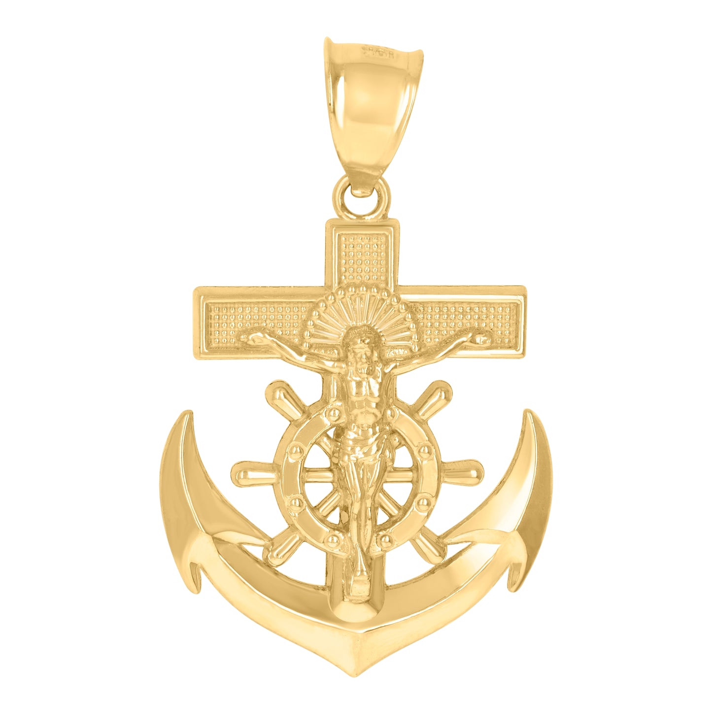 10K Yellow Gold Mens Crucifix Anchor Religious Charm Pendant