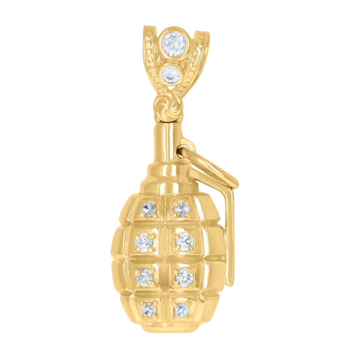 10K Yellow Gold Mens Cubic-Zirconia Hand Grenade Weapons Charm Pendant