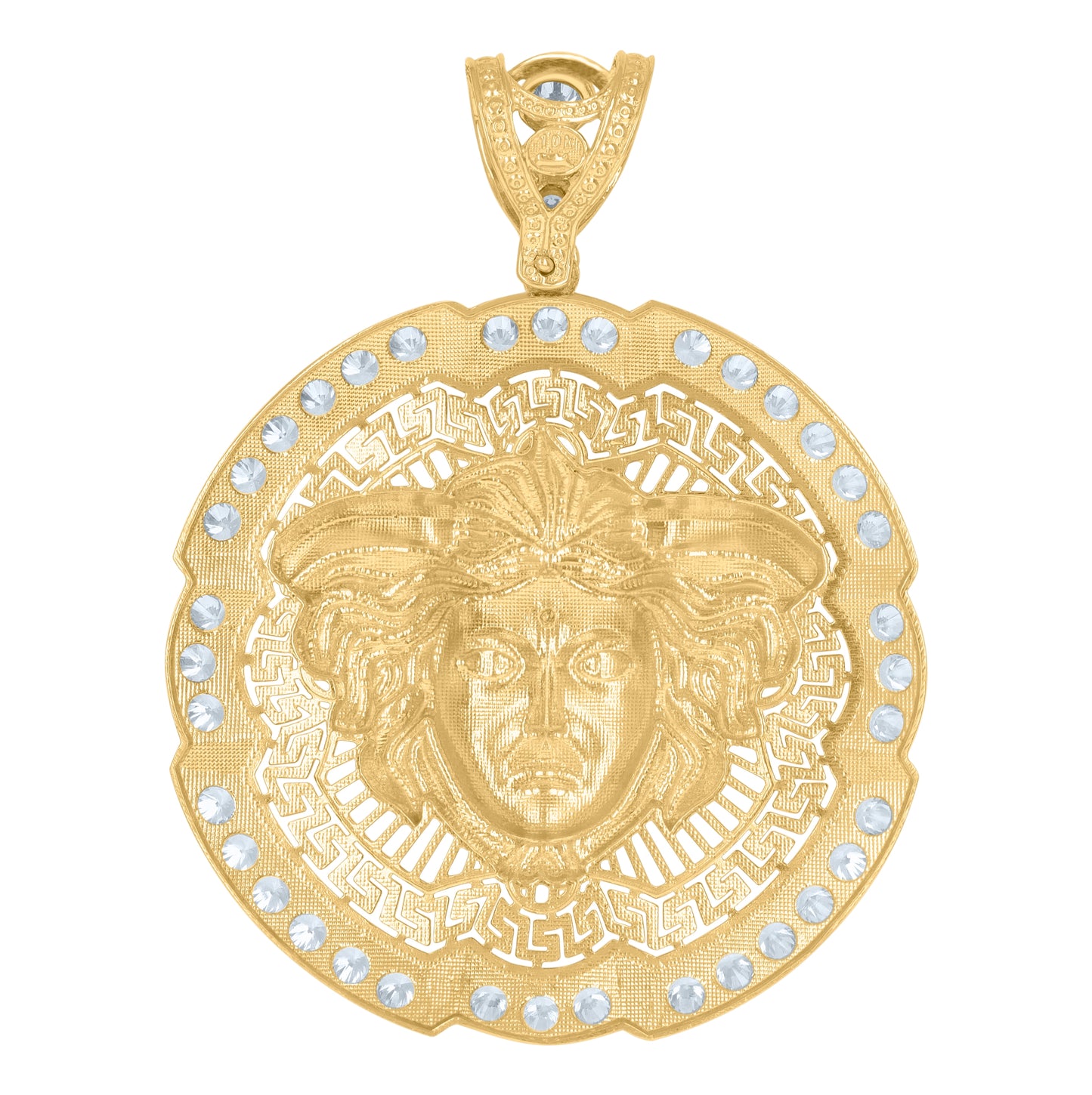 10K Yellow Gold Mens Cubic-Zirconia Medusa Egyptian Fashion Charm Pendant